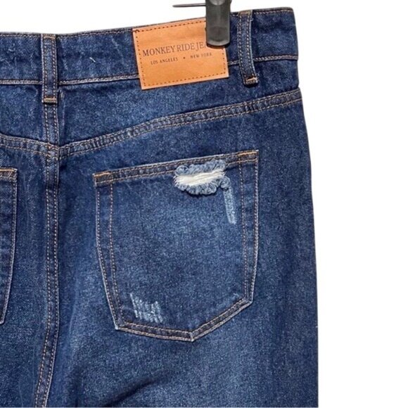 Monkey Ride Jeans High-Rise Distressed Dad Jeans Dark Blue Cotton Blend Size 11 - Picture 6 of 11